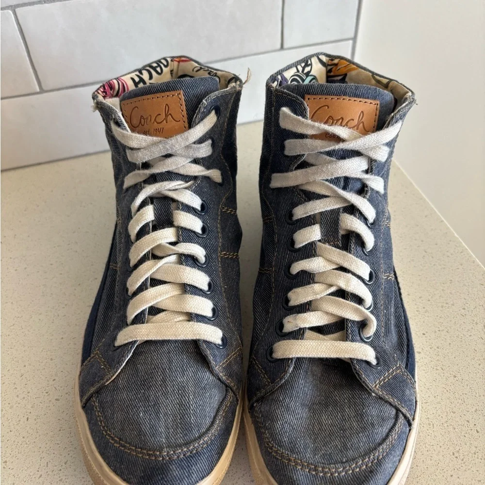 Coach  Ellis Denim Poppy High Top Women Sneakers Shoes Size 7 B